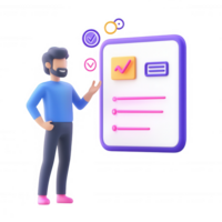 A man interacting with a checklist on a digital screen for productivity. png