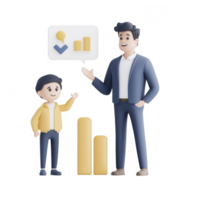 A mentor explaining growth stats to a young learner using visual data representation. png