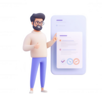 A man presenting a digital checklist on a modern smartphone display. png