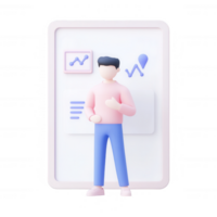 A modern illustration of a person analyzing data with graphs and statistics. png