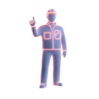 A neon worker character gesturing with a raised finger symbolizing a caution sign. png
