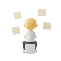 A person contemplating ideas with blank sticky notes for brainstorming sessions. png
