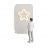 A person admiring a glowing star on a modern wall, reflecting dreams and aspirations. png