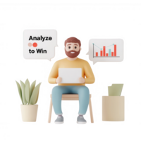 A person analyzing data on a tablet, surrounded by plants and charts. png