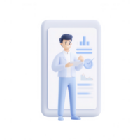 A professional man analyzes data on a digital device, focused on productivity. png