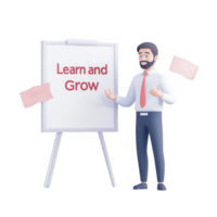 A professional man presenting a growth concept at a seminar with a learning message. png