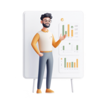 A professional presenting business charts and data in a modern office setting. png