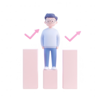 A young man standing on bar graphs, symbolizing growth and success in business. png
