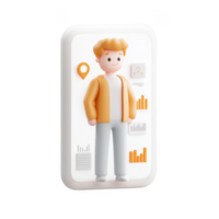 Modern smartphone interface featuring a friendly cartoon character and data visuals. png