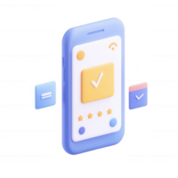 Modern smartphone interface showing task completion with checkmarks and ratings. png