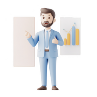 Professional man presenting financial data with a confident smile and graphs. png