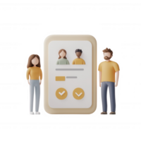 Three diverse characters interacting with a modern digital interface. png