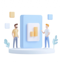 Two men discussing data analysis in a modern digital presentation. png