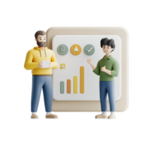 Two characters discussing business analytics and growth charts in a modern office. png