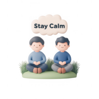 Two cartoon figures meditating together with a 'Stay Calm' message above them. png