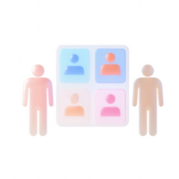 Two abstract figures representing teamwork and collaboration in a digital workspace. png