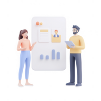 Two professionals discussing analytics in a modern office setting, fostering collaboration. png