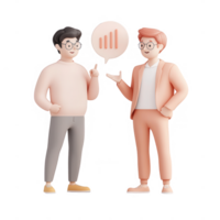 Two animated characters discussing data in a professional setting. png