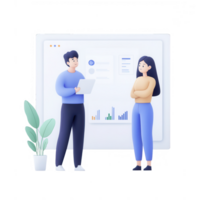 Two professionals discussing data insights and strategies in a modern office. png