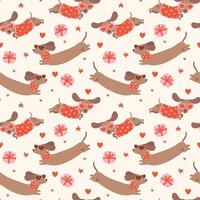 Groovy Valentine Dachshund Pattern Seamless Retro sausage dog Wallpaper isolated on background vector