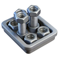 3D Render of Bolts and Nuts in Tray png
