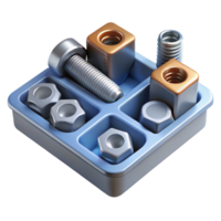 3D Render of Bolts and Nuts in Tray png