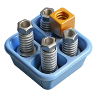 3D Illustration of Bolts and Nuts in a Tray png