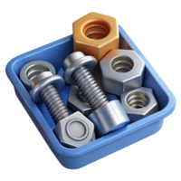 3D Render of Bolts and Nuts in a Tray png