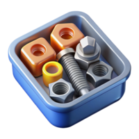 3D Render of Nuts Bolts in a Tray png