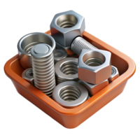 3D Render of Bolts and Nuts in Tray png