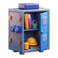 3D Render of Open Locker with Items png