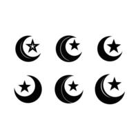 Crescent Moon and Star and Linocut Silhouette Design vector