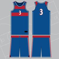 basketball jersey mockup template design front view and back view with blue red colors vector