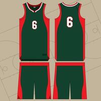 retro basketball jersey mockup template green and red design vector