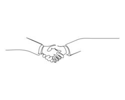 two hands shaking in a formal business setting, symbolizing agreement, partnership, or cooperation. continuous line drawing illustration vector