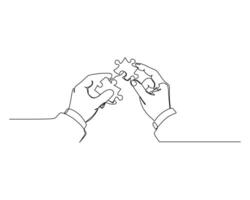 Fitting puzzle pieces together, symbolizing problem solving, collaboration, and finding solutions by connecting different parts. Minimalistic and conceptual art in business and finance illustration vector