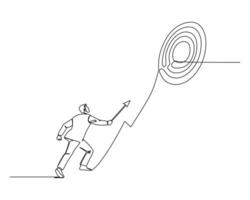 Climbing an upward path toward a target symbolized by concentric circles, carrying an arrow pointing toward the goal. The jagged path represents the challenging journey towards achievement vector