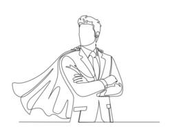 A businessman wearing a suit and tie with a cape flowing behind, standing with arms crossed. The image conveys confidence and strength, blending professionalism with superhero elements. vector