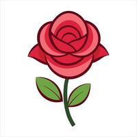 A red rose with green leaves on a white background vector
