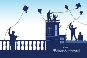 Makar sankranti card with clouds and flying kites holiday background vector