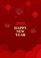 Spring Festival poster design to celebrate the Year of the Snake fireworks and lanterns vector