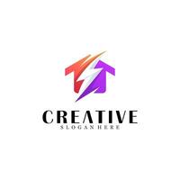 Abstract house with thunder logo design vector
