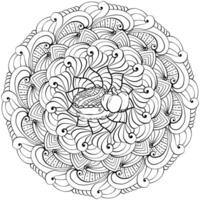 Abstract mandala with pie and pumpkin, doodle coloring page about autumn food for design and creativity vector