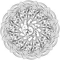 Abstract mandala with illustration on the theme of autumn, leaves and ornate patterns coloring page for design and creativity vector