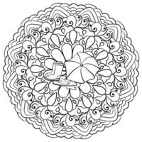 Abstract doodle mandala with umbrella and boots, doodle coloring page about rainy weather for design and creativity vector