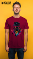 Half-body adult t-shirt mockup, sample uses a red t-shirt, but can be edited as desired, uses pants and shoes, yellow background, easy to edit, easy to change color, easy to change design psd