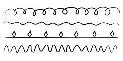 Set of various hand drawn black lines, wavy line and underlines as design elements, isolated on white background. vector