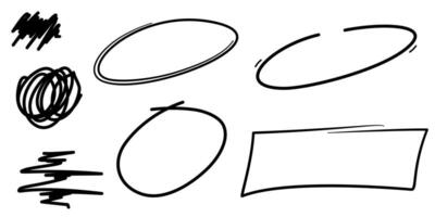 Set of black doodle crosses, swirls, broken lines. Hand-drawn geometric shapes. Abstract sketch symbols. vector