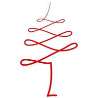 Red simple continuous line, one line Christmas tree. Christmas hand drawn illustration . Square dimension. vector