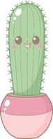 Cute Green Cactus in Pink Pot. Simple House Plant Cacti Illustration. vector